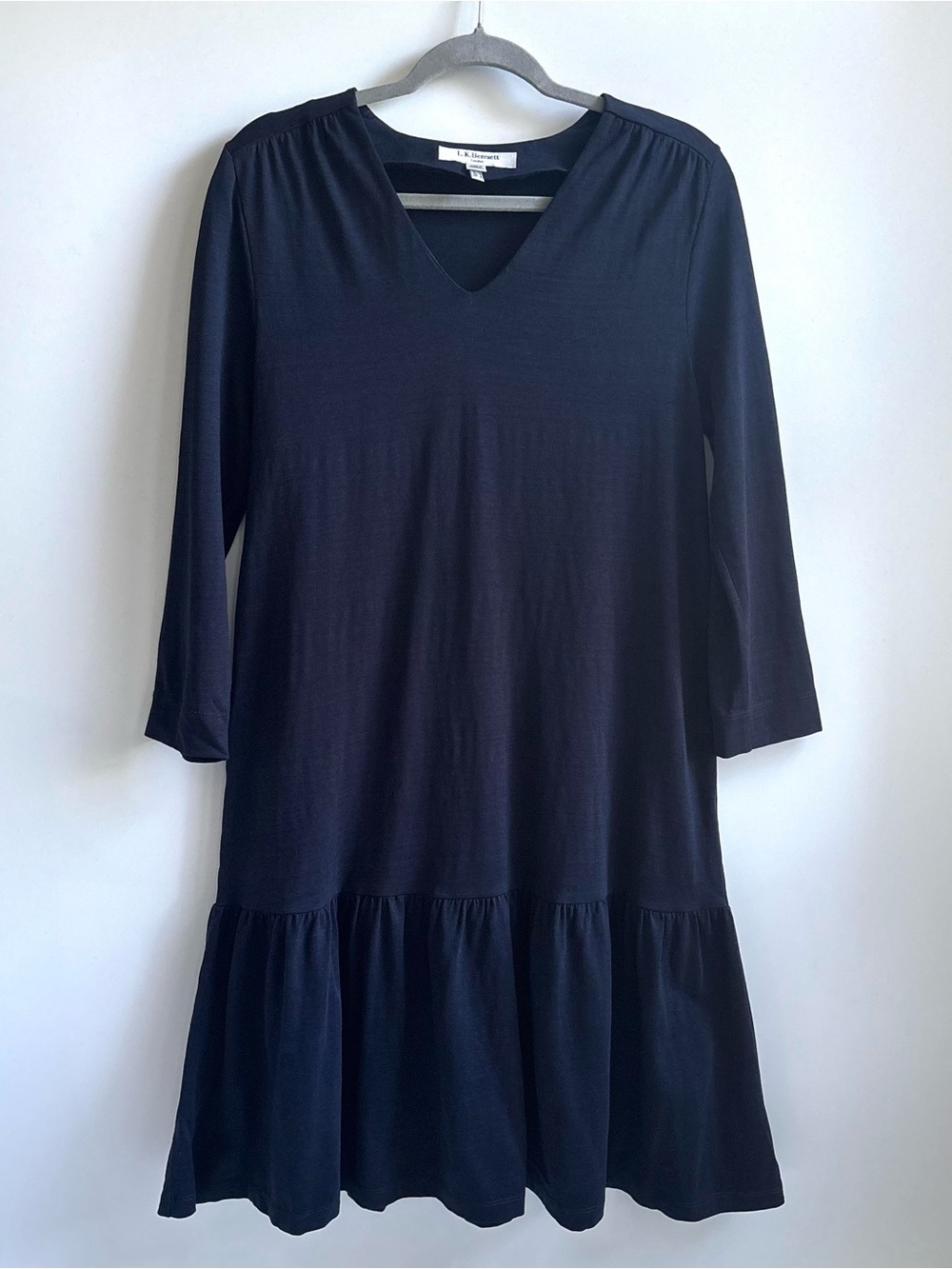 L.K.Bennett Dr Ambeline V-Neck Ruffle-Hem Cotton Midi Dress Longsleeve Blue Sz 6